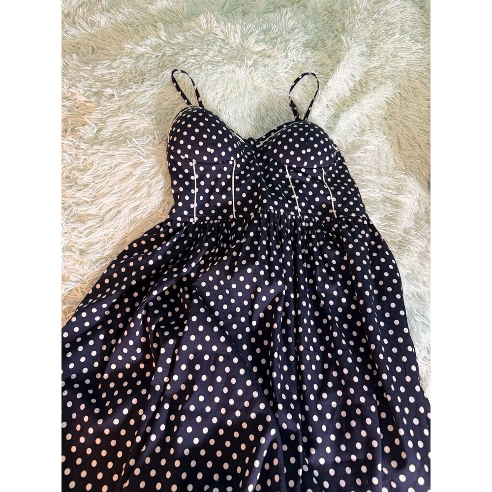 Classic Macys American Rag Cie Navy Blue Polka Dot Spaghetti Strap Dress Size M